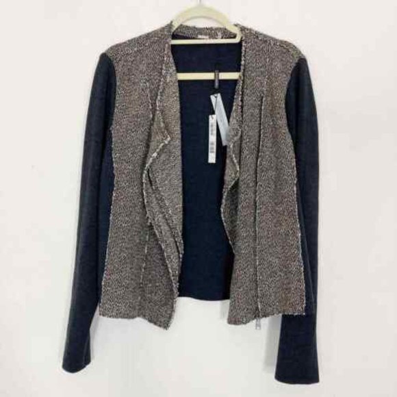 Elie Tahari Gabby Wool Blend Moto Jacket Blazer Asymmetrical Zip Tweed Raw Edge - Picture 3 of 10